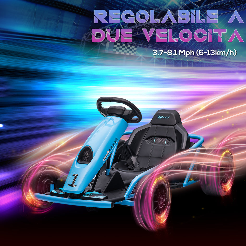 Electric Go-Kart for Children 8-12 Years with High Backrest and Safety Belt, 115x77x54 cm, Blue and Black