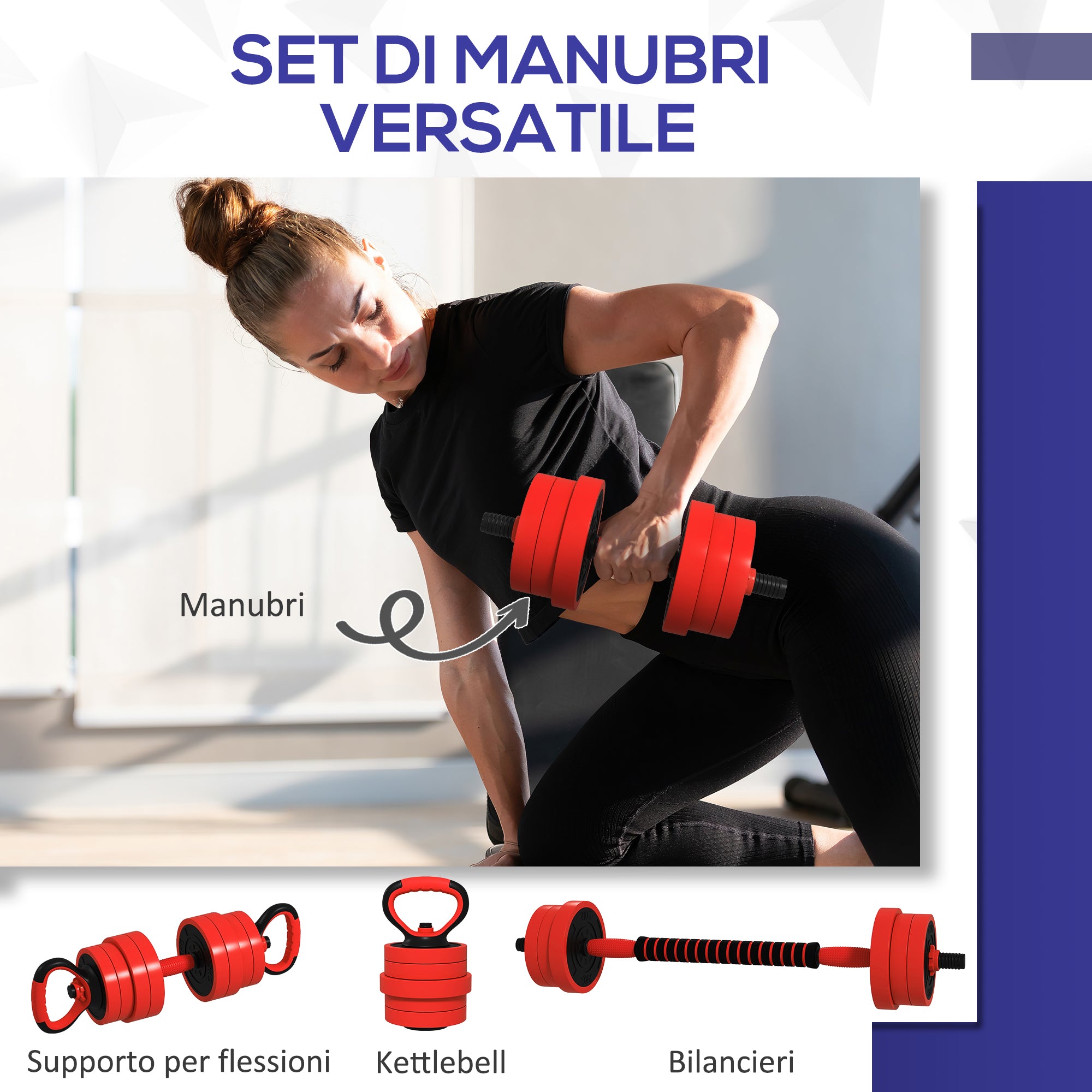 SPORTNOW 4 in 1 20kg Gym Weight Set, Convertible into Kettlebell, 2 Dumbbells, Barbell and Push-up Stand, Red