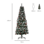 Snowy Christmas Tree with Red Berries, Removable and Foldable Base, 539 Branches, Φ70x180cm, Green