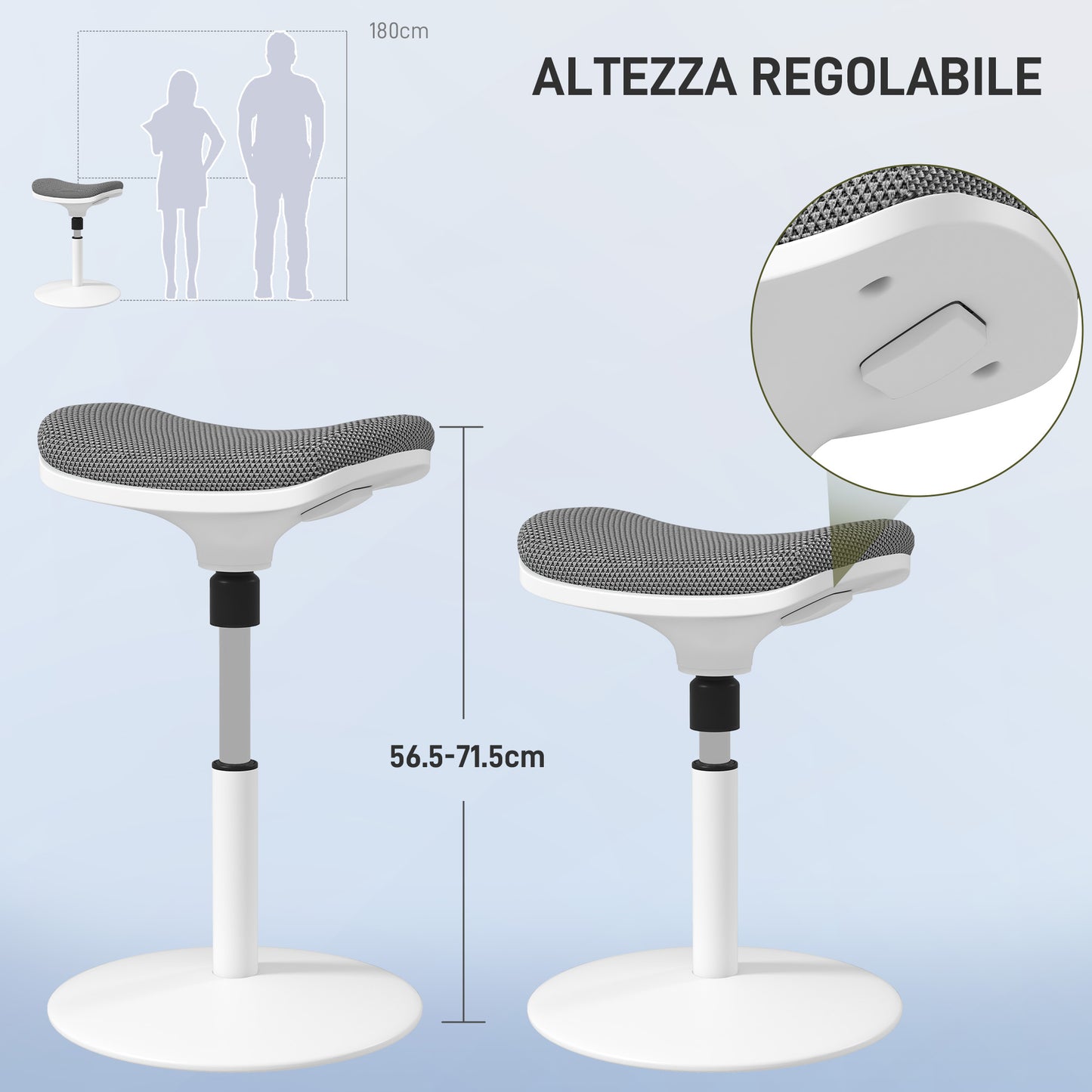 Ergonomic and Padded Stool with Adjustable Height with 5° Inclination, 41.5x41.5x51.5-71.5 cm, Gray