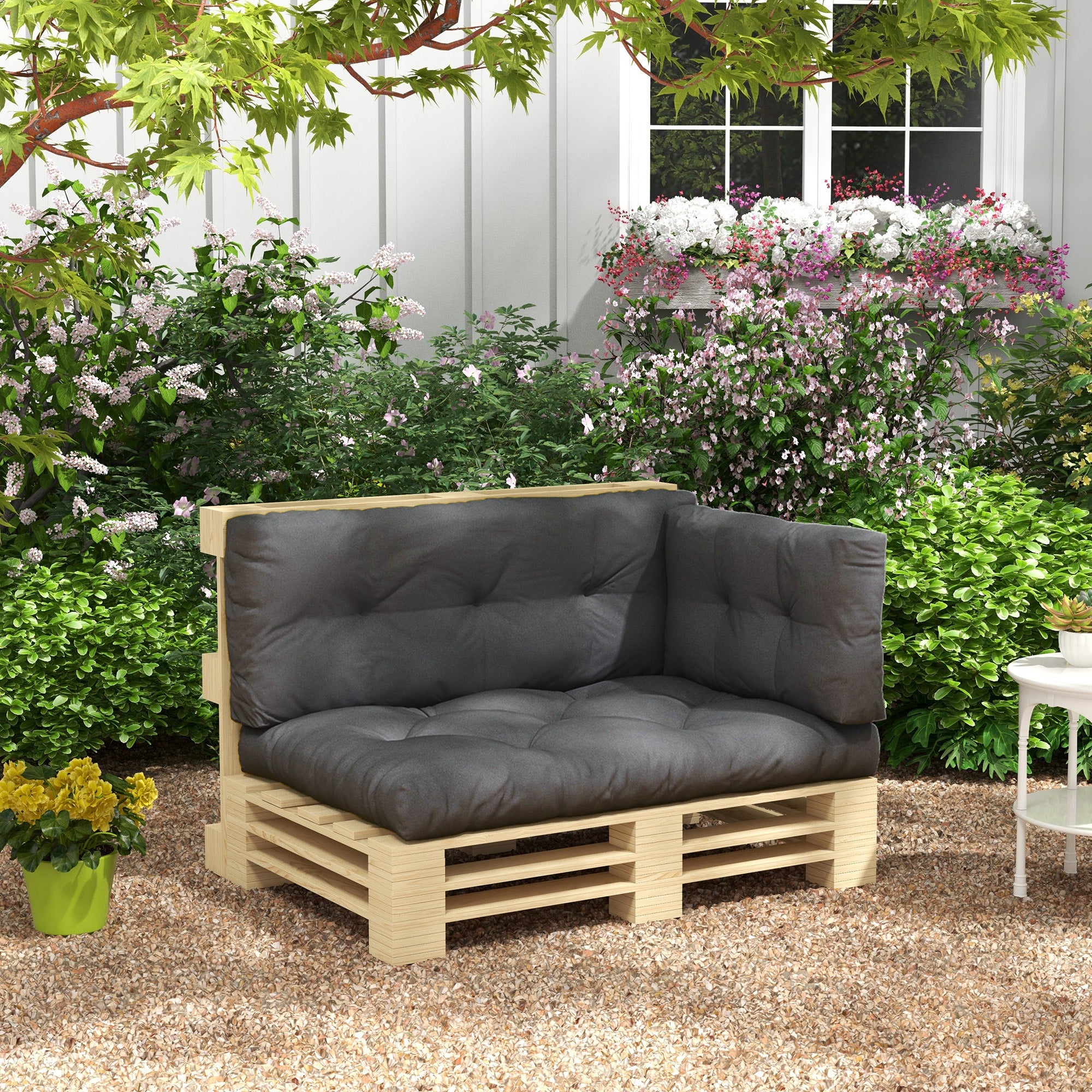 Set of 3 Garden Cushions for Sofas and Pallets in Polyester with Thick Padding, Charcoal Gray - Borgè