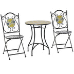 MAIOLICA | Mosaic 3 Piece Balcony Table and Chair Set, Folding Metal Garden Set with Colorful Majolica, Multicolor - Borge' Group Limited
