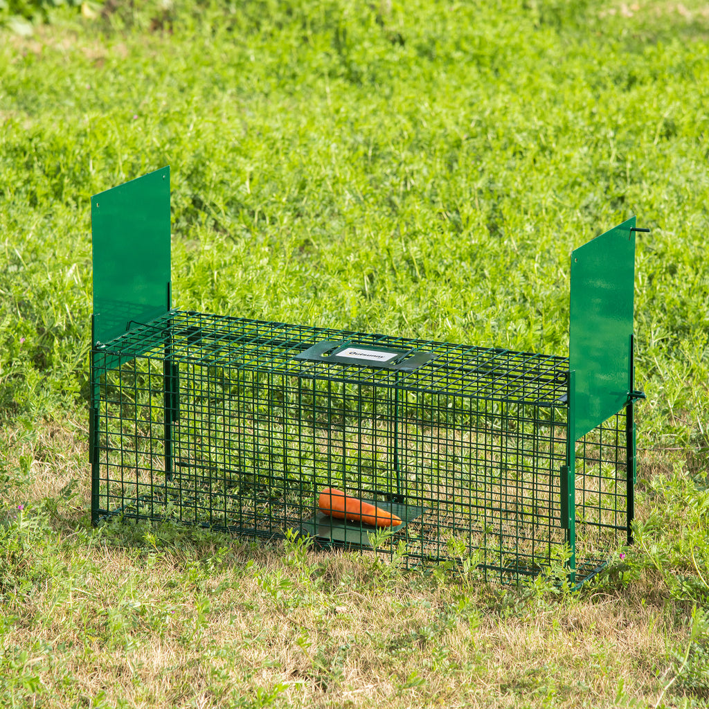 Small Live Animal Trap Cage with Double Door and Handle, 80x25x30cm, Dark Green