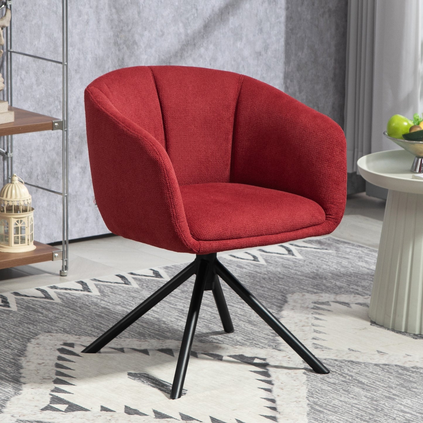 Modern Swivel Armchair with Padded Seat in Bouclé Fabric for Living Room and Office, Wine Red