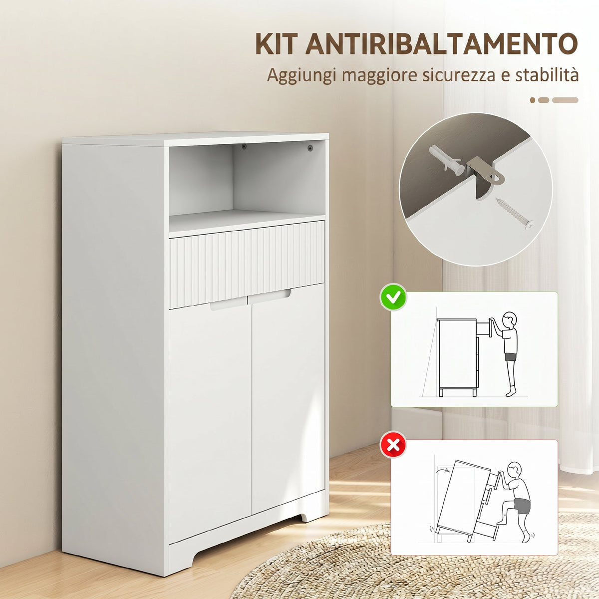 HOMCOM Floor-Standing Bathroom Cabinet with Drawer and Adjustable Shelf