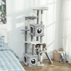 Cat Tree with 2 Cat Houses, Ramp, Perches and 4 Balls, 48x40x165 cm, Grey and White