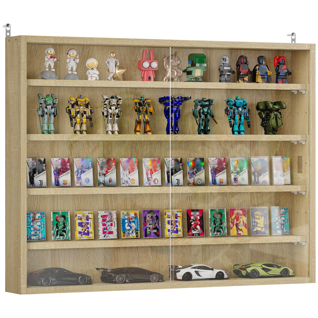5-Tier Adjustable Wooden Notice Board with Glass Doors, 80x9.5x60 cm, Wood Color