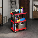 3-Tier Metal and PP Tool Cart, 70.5x35x82.5 cm, Red and Black