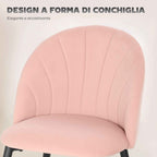 Set of 2 Velvet Shell-Back Dining Chairs, 52 x 55 x 79 cm, Pink