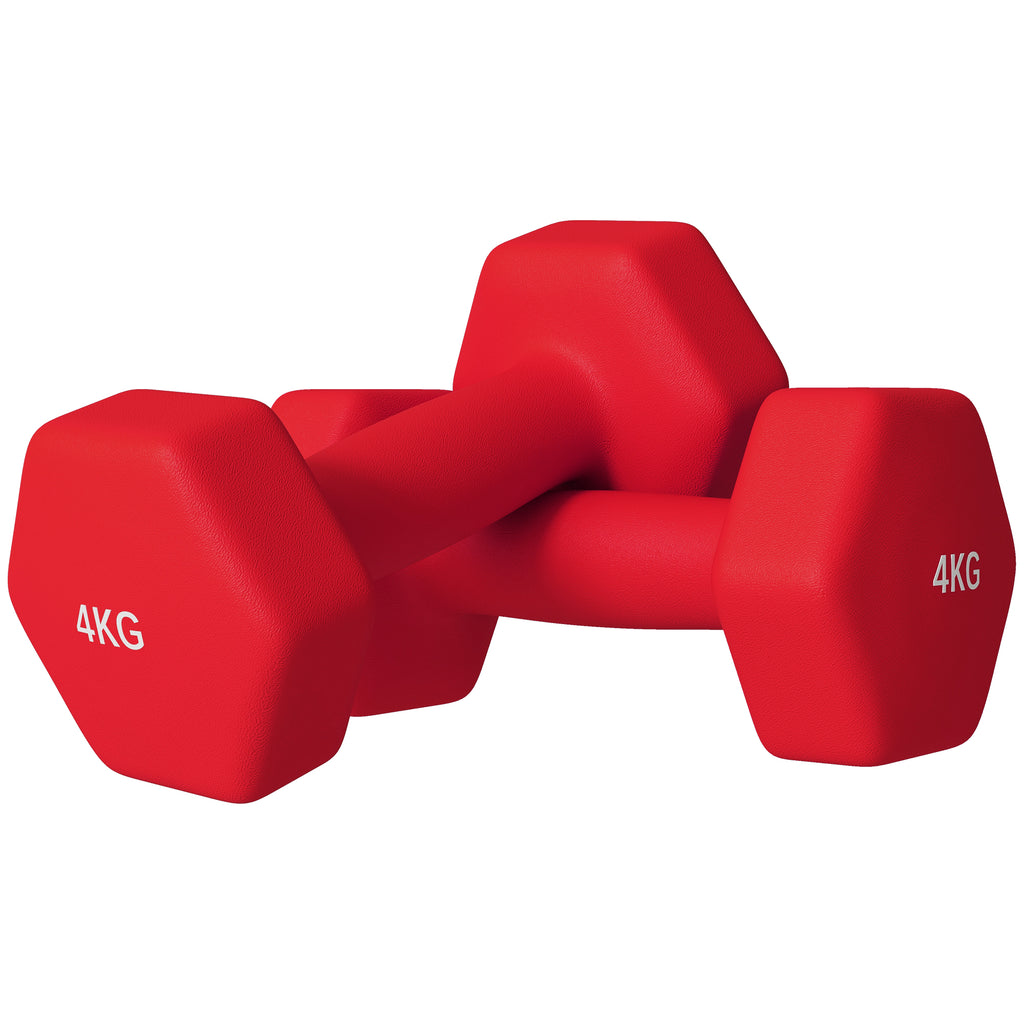 SPORTNOW Set of 2 Hexagonal Dumbbells weighing 2x4 kg in Metal and Plastic with Non-Slip Grip, 19x9x9 cm, Red