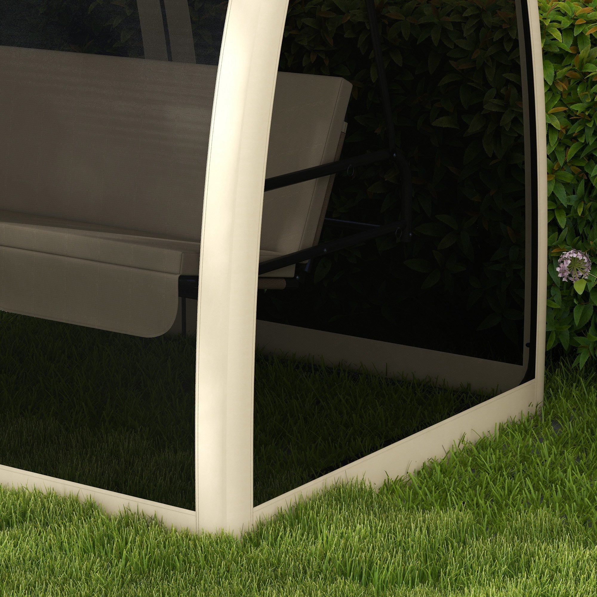 Garden Swing 2 in 1 Convertible into a Bed with Cushions and Mosquito Net, 240x140x197 cm, Coffee