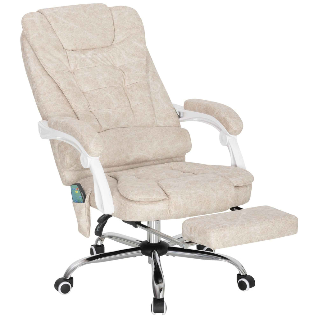 Vinsetto Breathable Leather-Effect Fabric Massage Office Chair with Remote Control and Adjustable Height, Cream