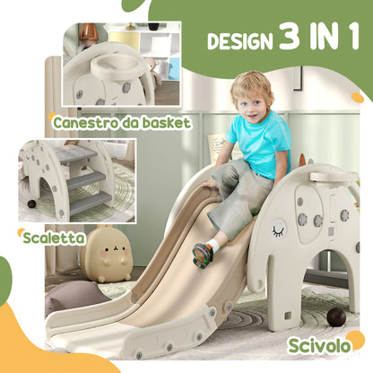 AIYAPLAY 3 in 1 Indoor Children's Slide with Basket and Elephant Design, Ages 1-3 Years, Cream White