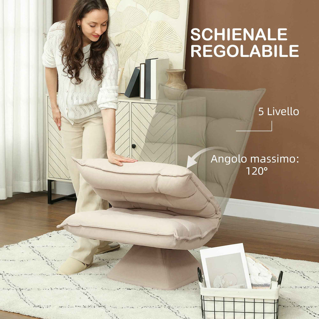 HOMCOM 360° Swivel Relaxing Chair with 5-Position Adjustable Backrest in Linen-Effect Fabric, Beige
