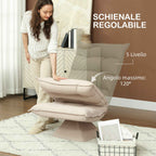 HOMCOM 360° Swivel Relaxing Chair with 5-Position Adjustable Backrest in Linen-Effect Fabric, Beige