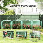 Outsunny Waterproof Anti-UV Steel and Plastic Tunnel Greenhouse with 4 Doors, 395x100x80 cm, Green