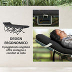 Folding Camping Cot with Inclined Headrest and Removable Mattress, 196x68x37 cm, Black