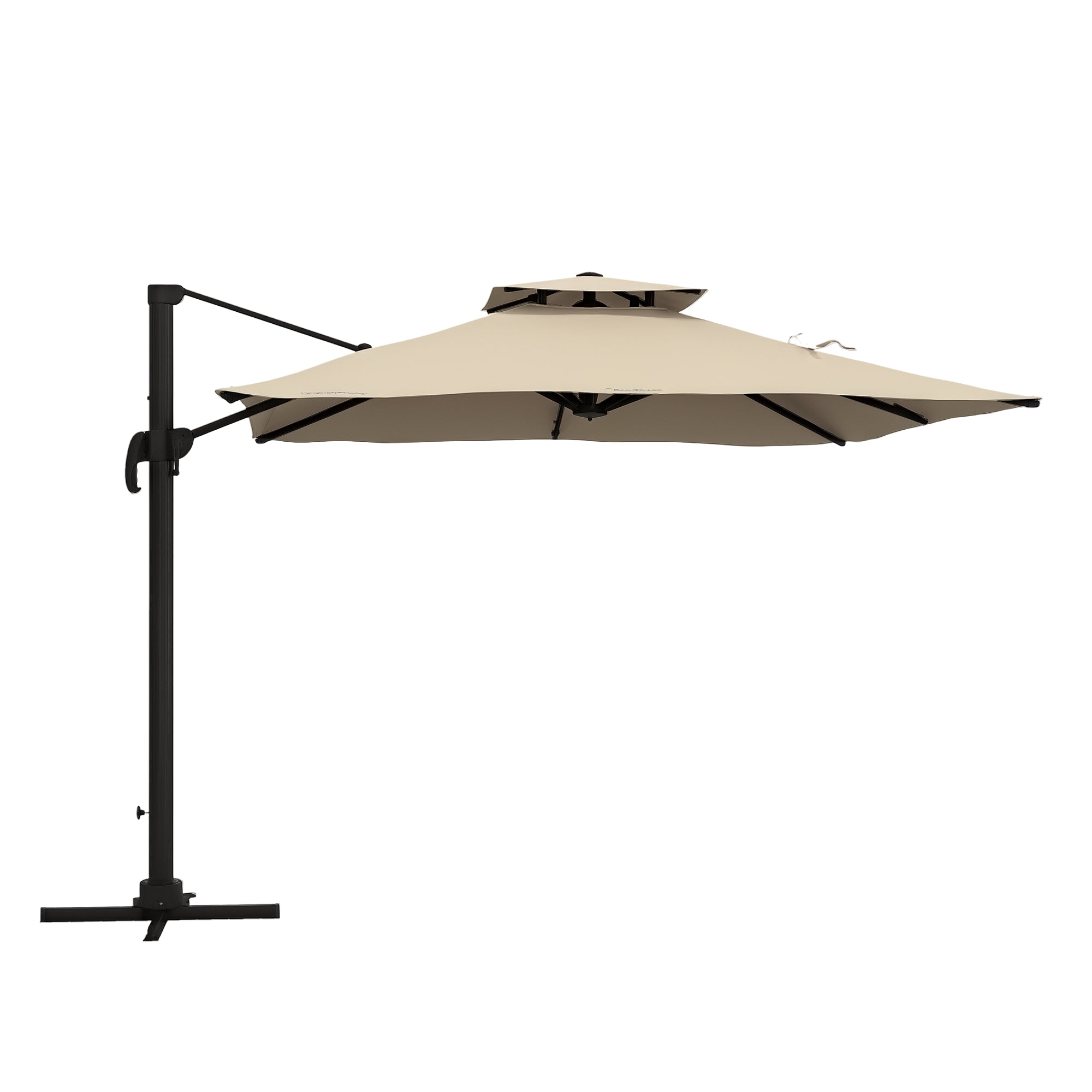 3x3 m 6-Position Tiltable Cantilever Umbrella in Aluminum and Polyester, Khaki