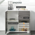 2-Drawer, 2-Door Cabinet, Push-Open, 2-Drawer, 2-Door Storage Unit for Home and Office, 79x36x74cm, Light Grey and White