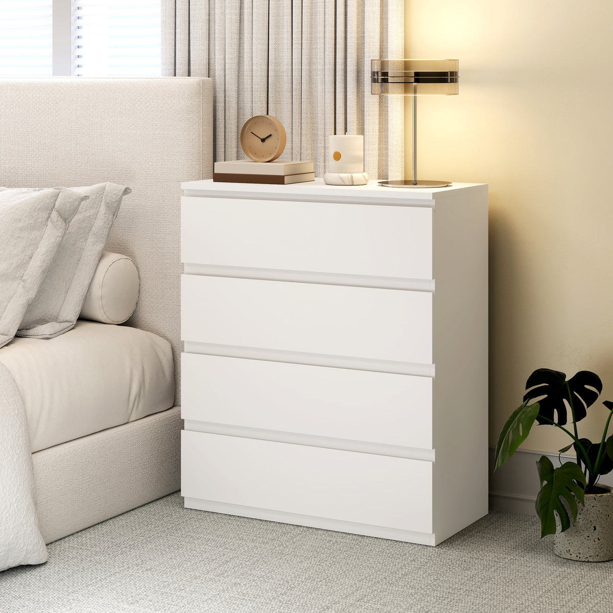 HOMCOM Modern 4-Drawer Chest of Drawers Without Handles for Bedroom and Living Room, 80x39x95 cm, White