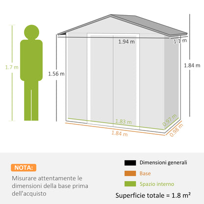 Garden Shed with Double Sliding Door, 4 Air Vents and Locking System, Grey