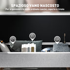 Bedside Storage Bench with Fabric Armrests, Wooden Legs and 53.8L Compartment, 132x42x50 cm, Grey