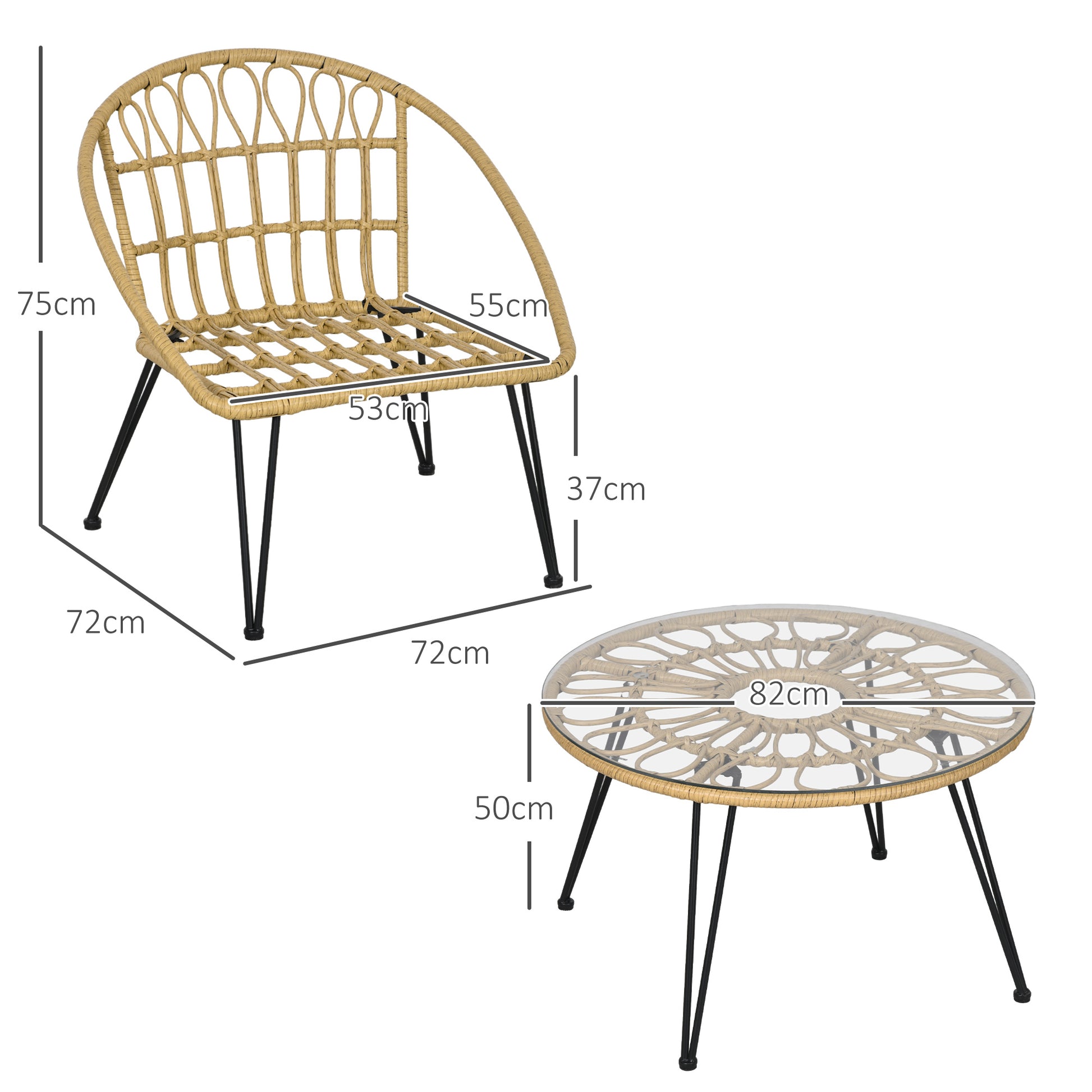 Outsunny 5-piece garden set in rattan with round table Ø82x50 cm and 4 chairs 72x72x75 cm with cushions - Borgè