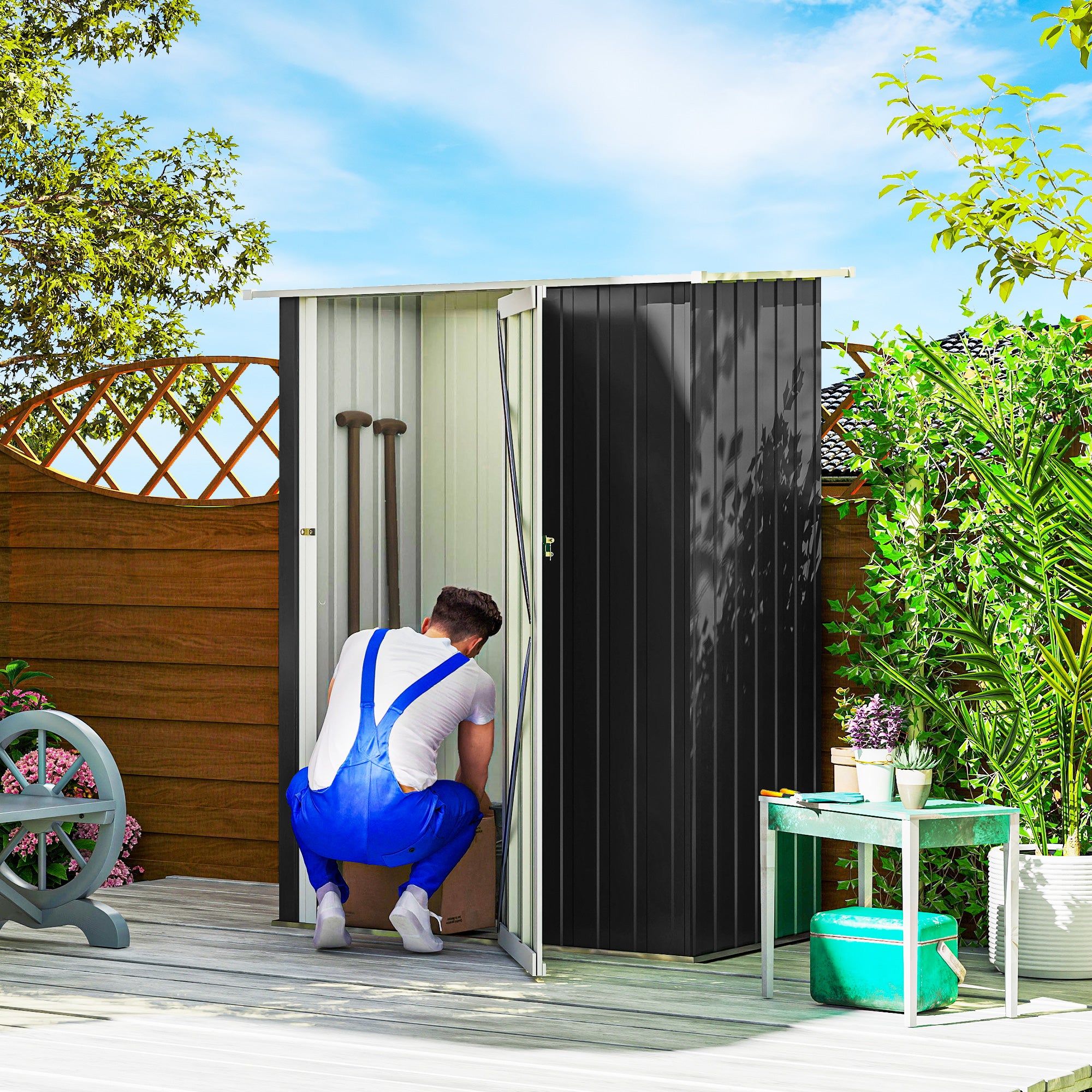 Outsunny Waterproof Steel Tool Shed 142x84x189cm