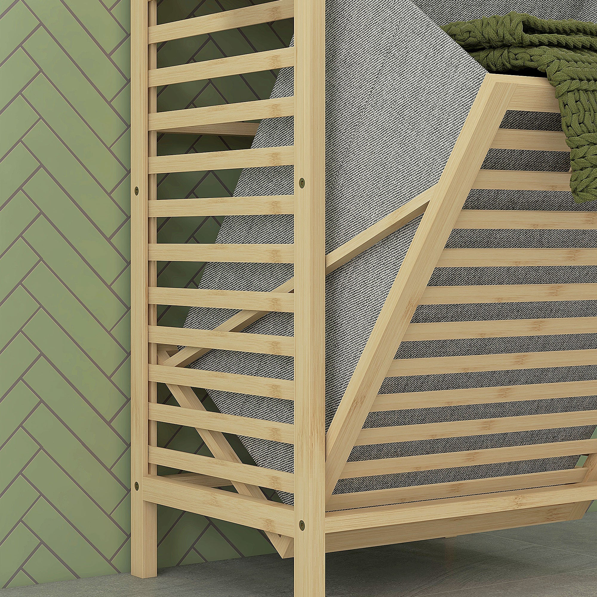 HOMCOM Bathroom Column with 3 Bamboo Wood Shelves and Fabric Laundry Basket, 44x33x160cm - Borgè