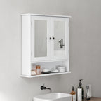 kleankin Wall-Mounted Bathroom Cabinet with 2 Mirrored Doors and Open Shelf, 56x13x58 cm, White