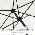 Rectangular Umbrella 2x3 m Foldable and Adjustable with Crank, in Aluminum and Polyester, Cream White