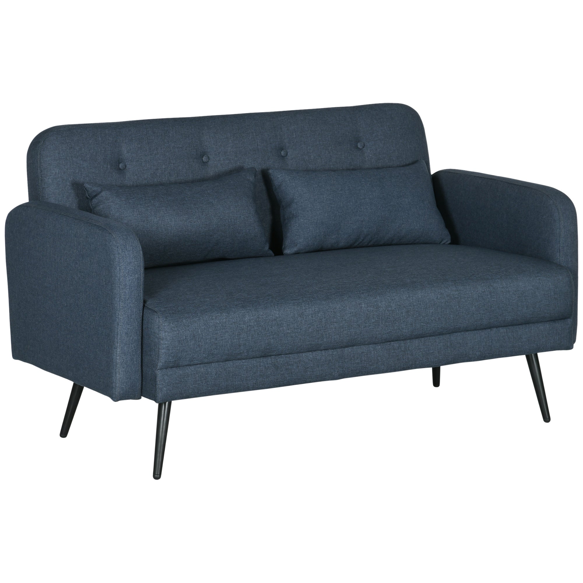 2-Seater Sofa with Fabric Upholstery and 2 Cushions, 135x74x82cm, Dark Blue