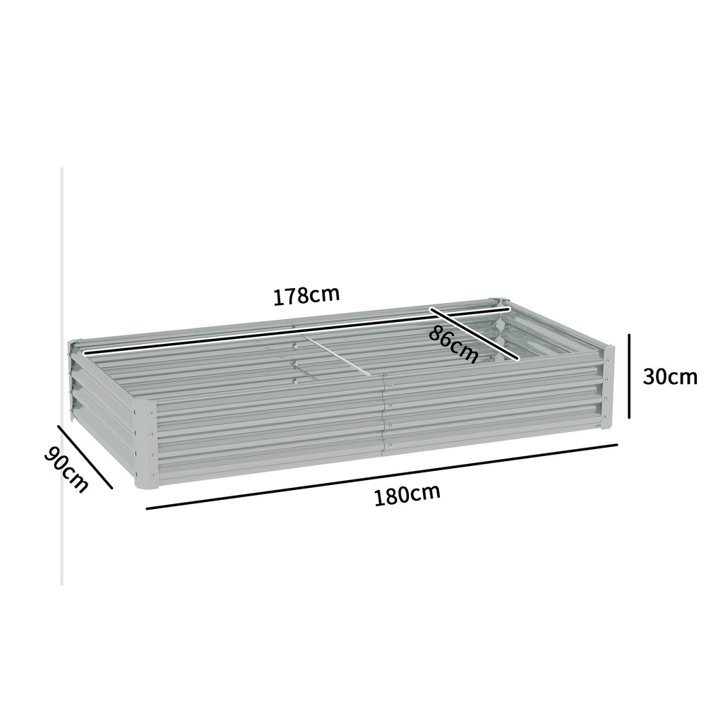 Outsunny Raised Garden Bed in Galvanized Steel, 180x90x30 cm, Silver