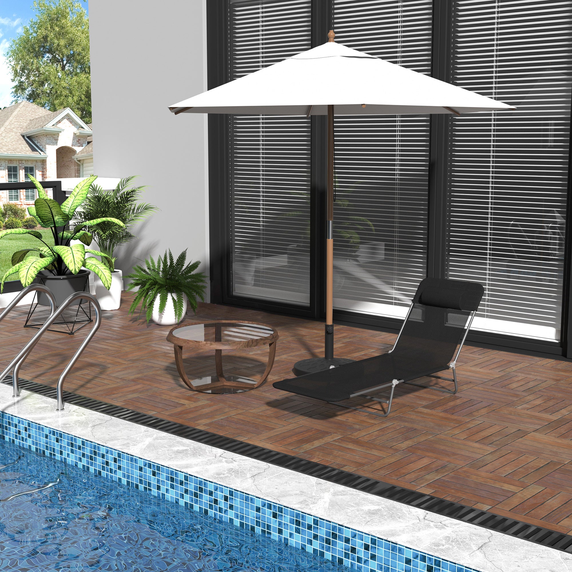 Folding Sun Lounger with Reclining Backrest and Cushion, 182x56x24.5cm