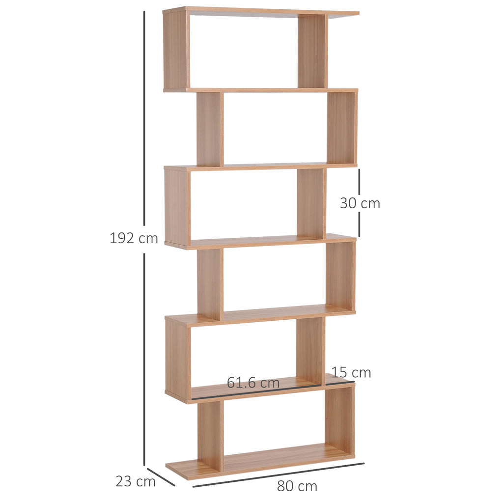 Modern Design Wooden Bookcase with 6 Shelves Natural Wood 80 × 23 × 192cm