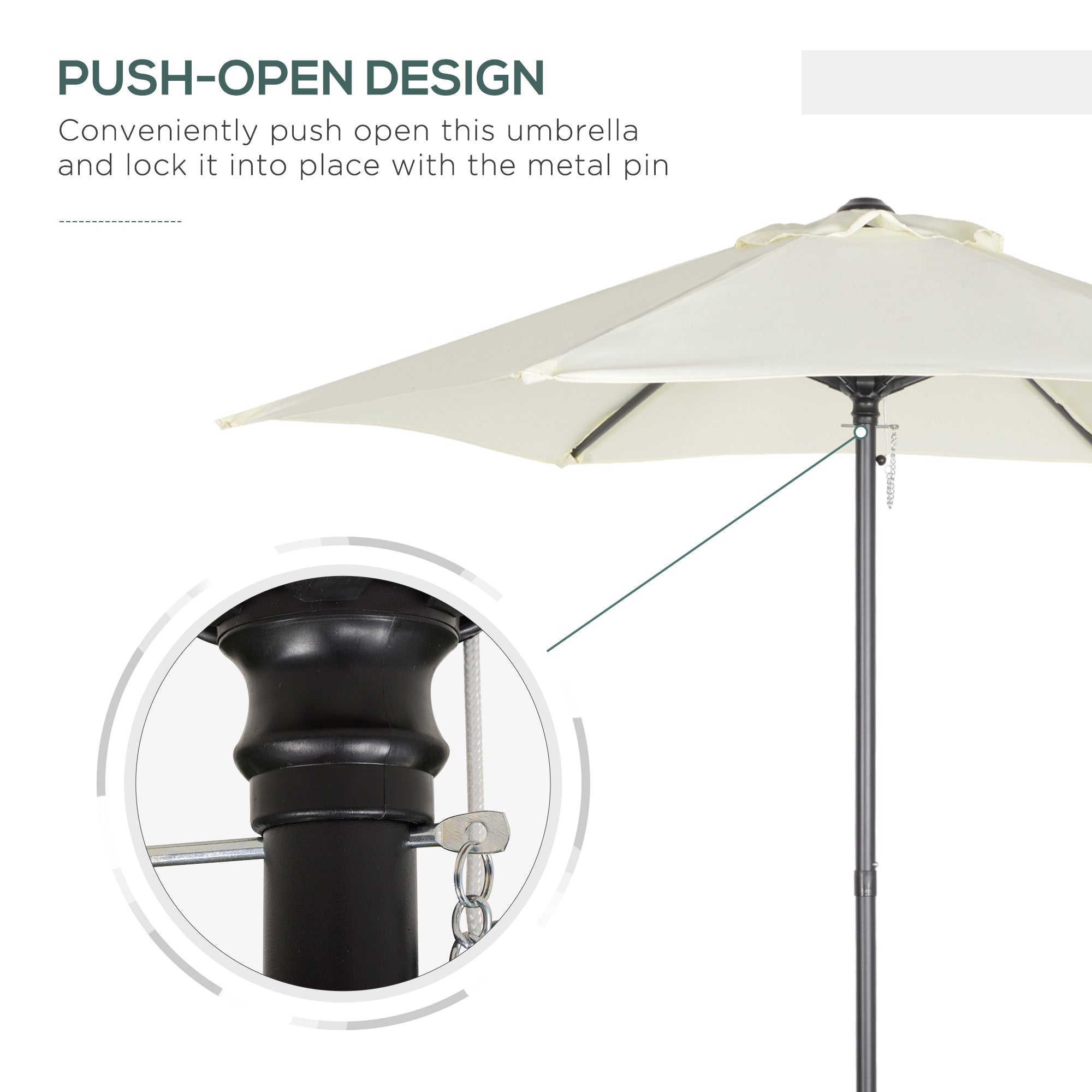 Outusnny Garden Umbrella 2x2m Round with Central Aluminum Pole, Beige - Borgè