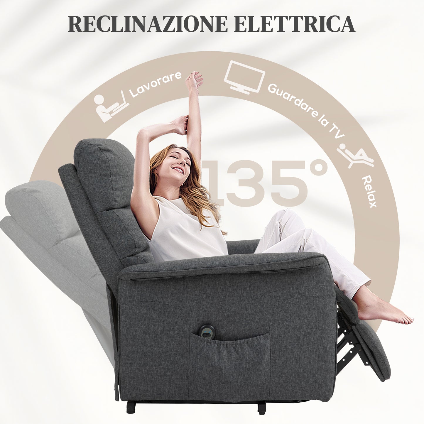 HOMCOM Electric Lift Chair with 8 Vibrating Points, 4 Massage and Heating Modes, Gray - Borgè