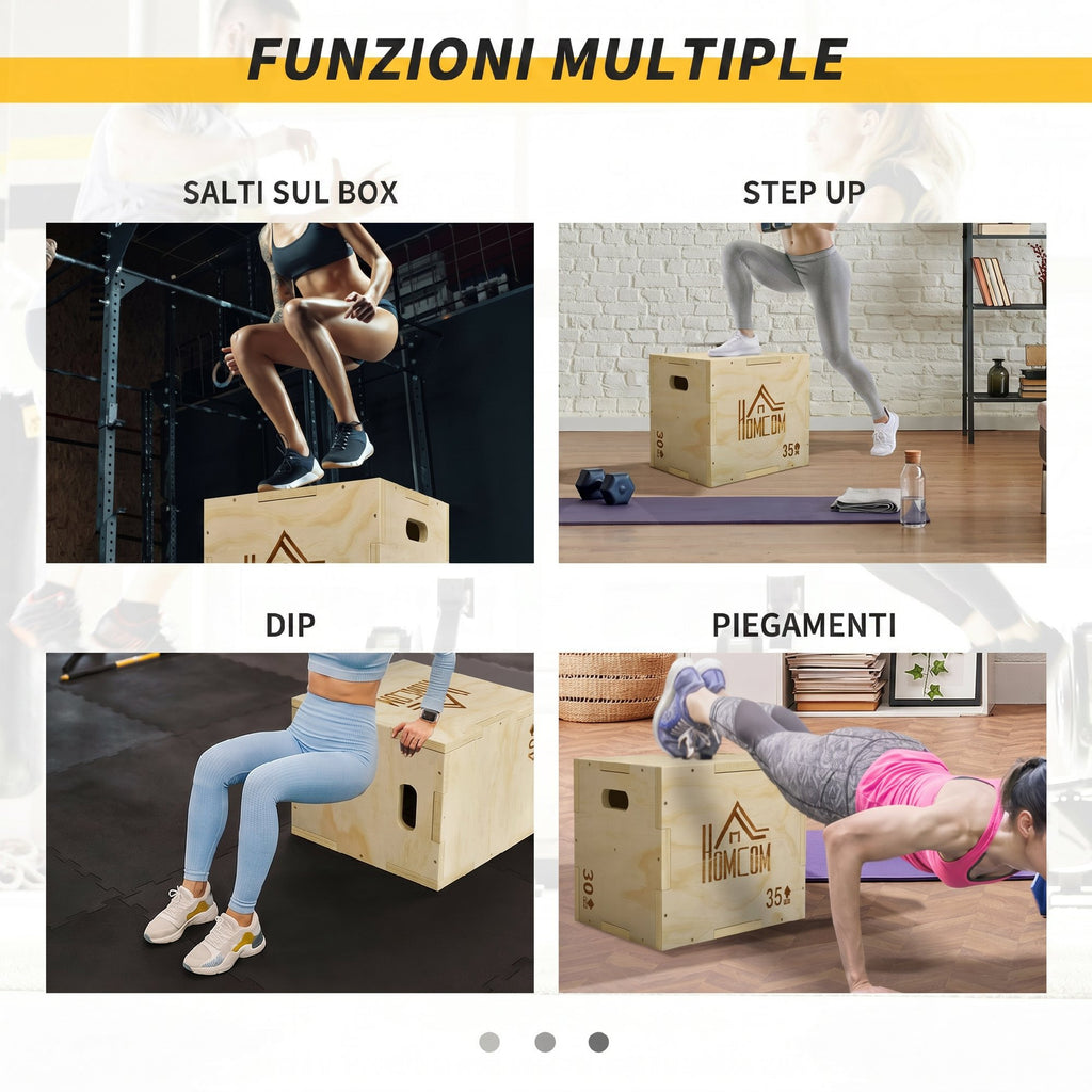 HOMCOM 3-Height Wooden Plyometric Jumping Box, 120kg Capacity, 40.5x35.5x30.5cm