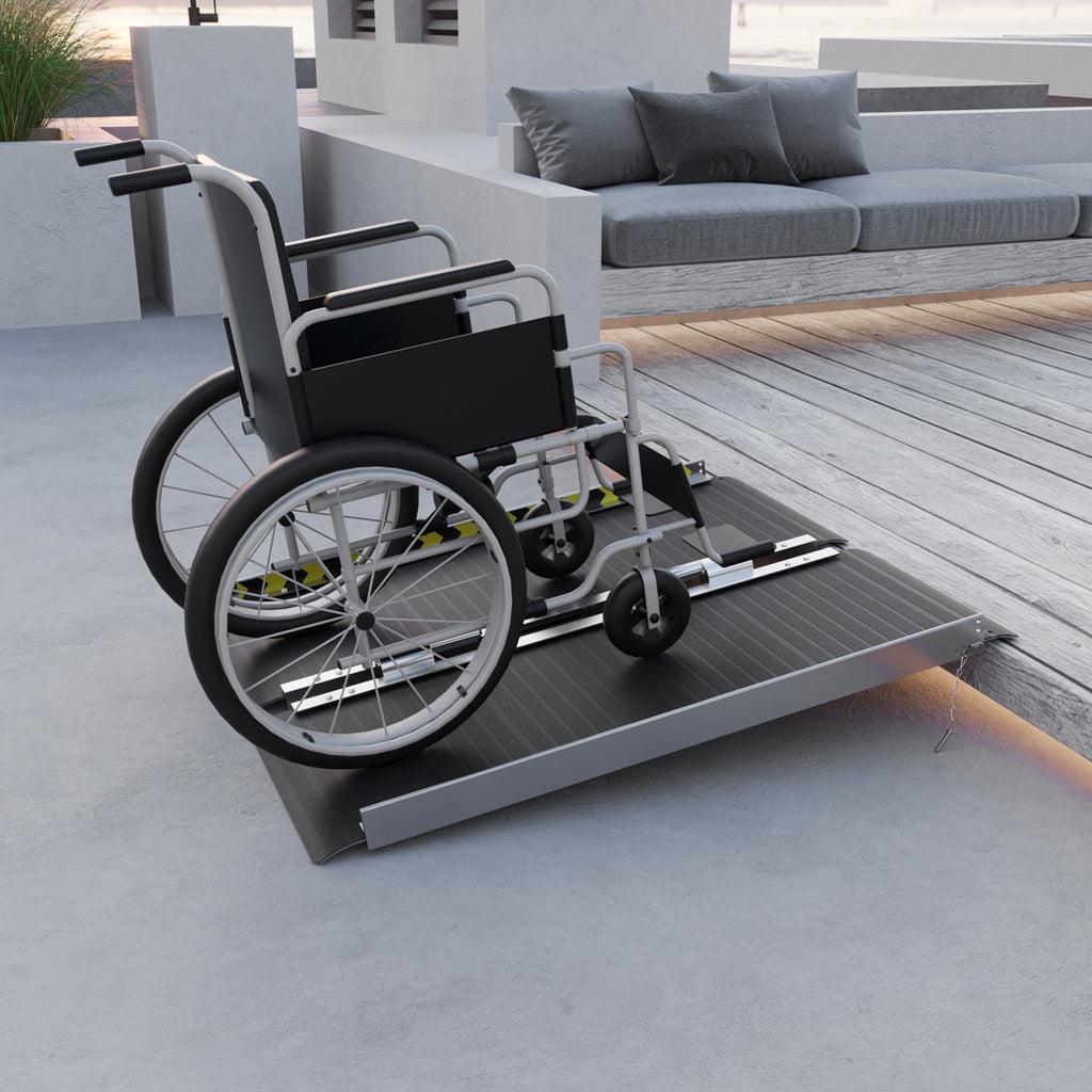 Folding Aluminum Wheelchair Ramp with Deflectors and Stickers, 91 x 73.6 x 5.1 cm, Black