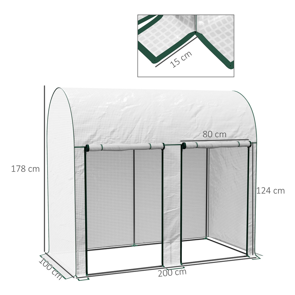 2m² Garden Greenhouse, 2 Roller Doors, 140g/m² Anti-UV PE Cover, 2x1x1.78m, White