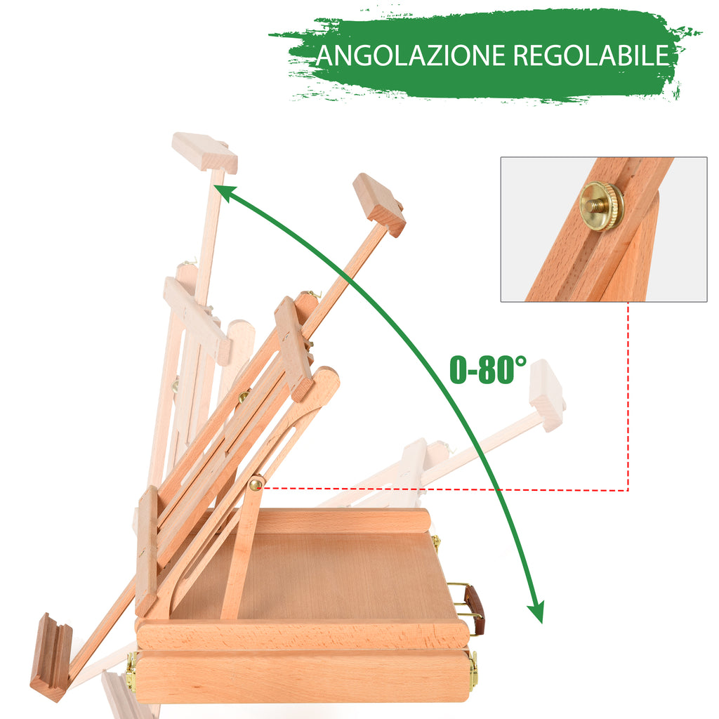 Beech Wood Easel with Lower Drawer, Adjustable Height and Angle, 42x36x12.5 cm