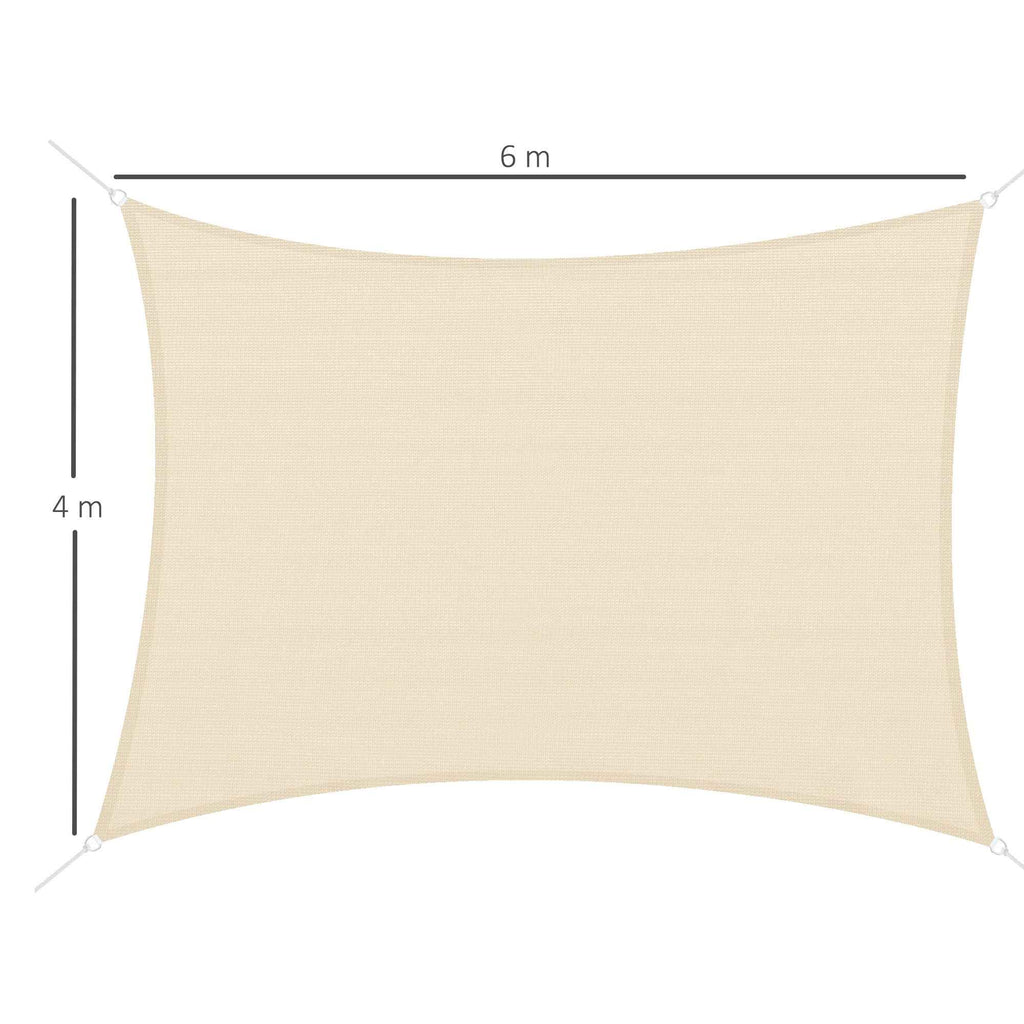 Outsunny 4 x 6m Rectangular Sun Shade Sail, 185g HDPE UV Protection Awning, Cream