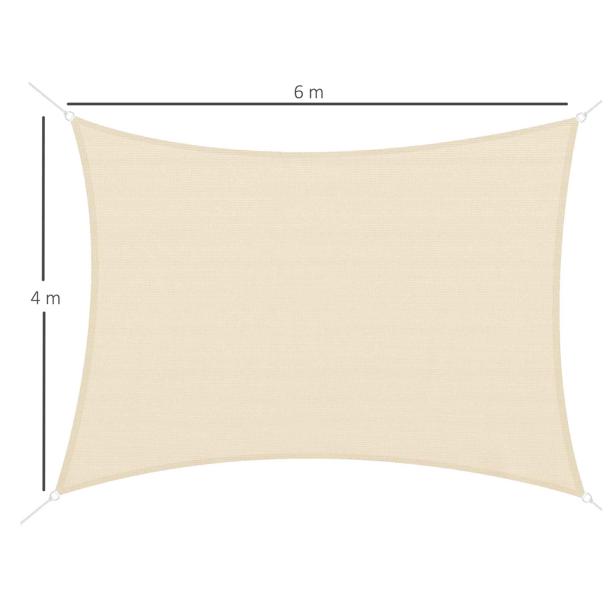 Outsunny 4 x 6m Rectangular Sun Shade Sail, 185g HDPE UV Protection Awning, Cream