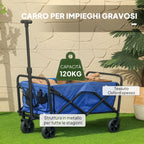 Outsunny 62L Folding Garden Cart with Adjustable Handle, Metal and Oxford Fabric, 76x48x86 cm, Blue