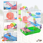 PawHut 5-Tier Hamster Cage with Handle with Colorful Tubes, Hamster Wheel, Ladders, House and Food Accessories, 46x30x58cm - Borgè