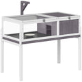 PawHut Raised Turtle House with Divider, Removable Tray, Made of Wood and PS, 104x53x82 cm, Grey and White