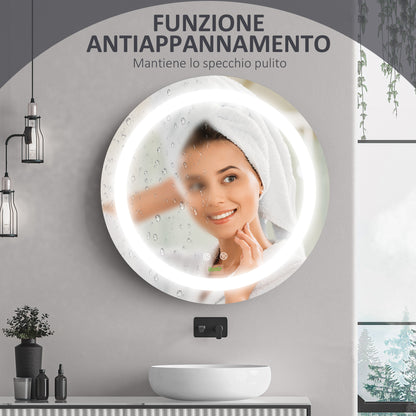 Round Bathroom Mirror with Adjustable LED Light and Anti-Fog Function, Ø50cm