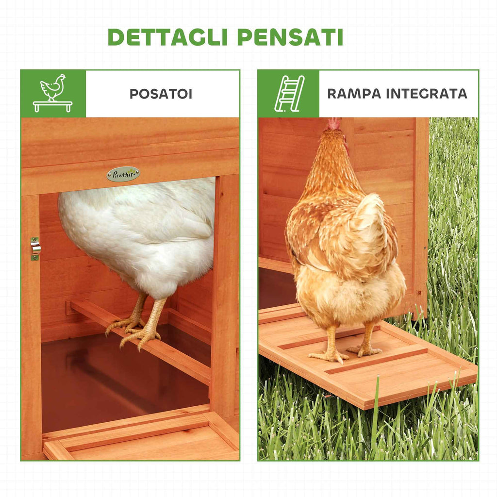 PawHut Wooden Chicken Coop with Nest, Waterproof Roof, Removable Tray, 2 Perches, Ramp, Window, for 2 Chickens, Ducks, Orange