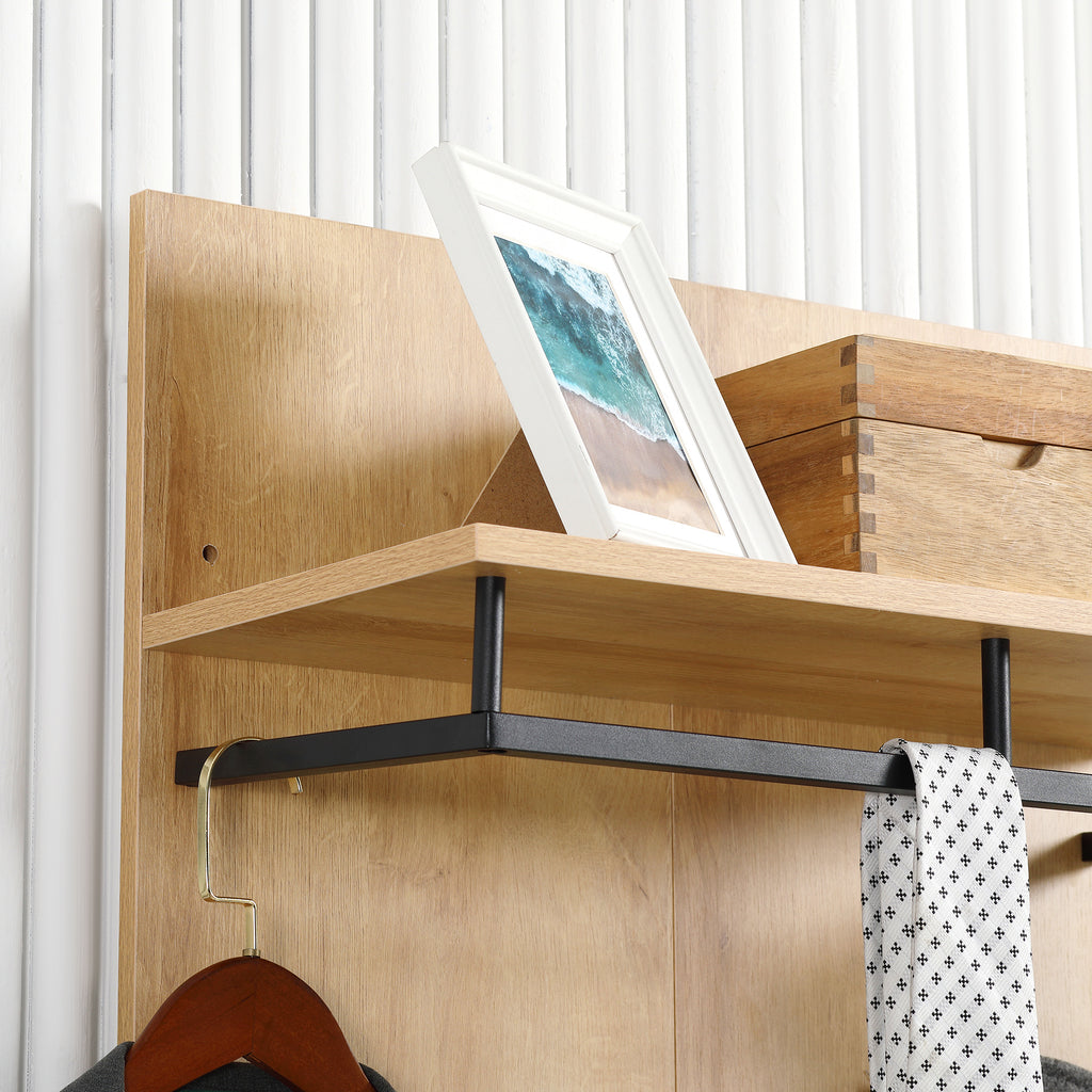 HOMCOM Entryway Cabinet with Low Shoe Rack, Bench and 4-Hook Coat Rack in Chipboard and Steel, 60x28x120 cm