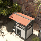 PawHut Outdoor Cat House with Terrace and Wooden Ladder, 77x50x73cm, White and Gray - Borgè